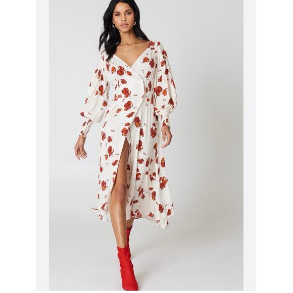 Free People So Sweetly Floral Midi Dress Cottage V Neck Long Sleeve XS - Picture 2 of 10